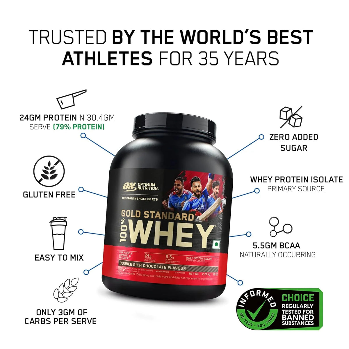 Optimum Nutrition Gold Standard 100% Whey — RCB Play Bold Edition — image 5