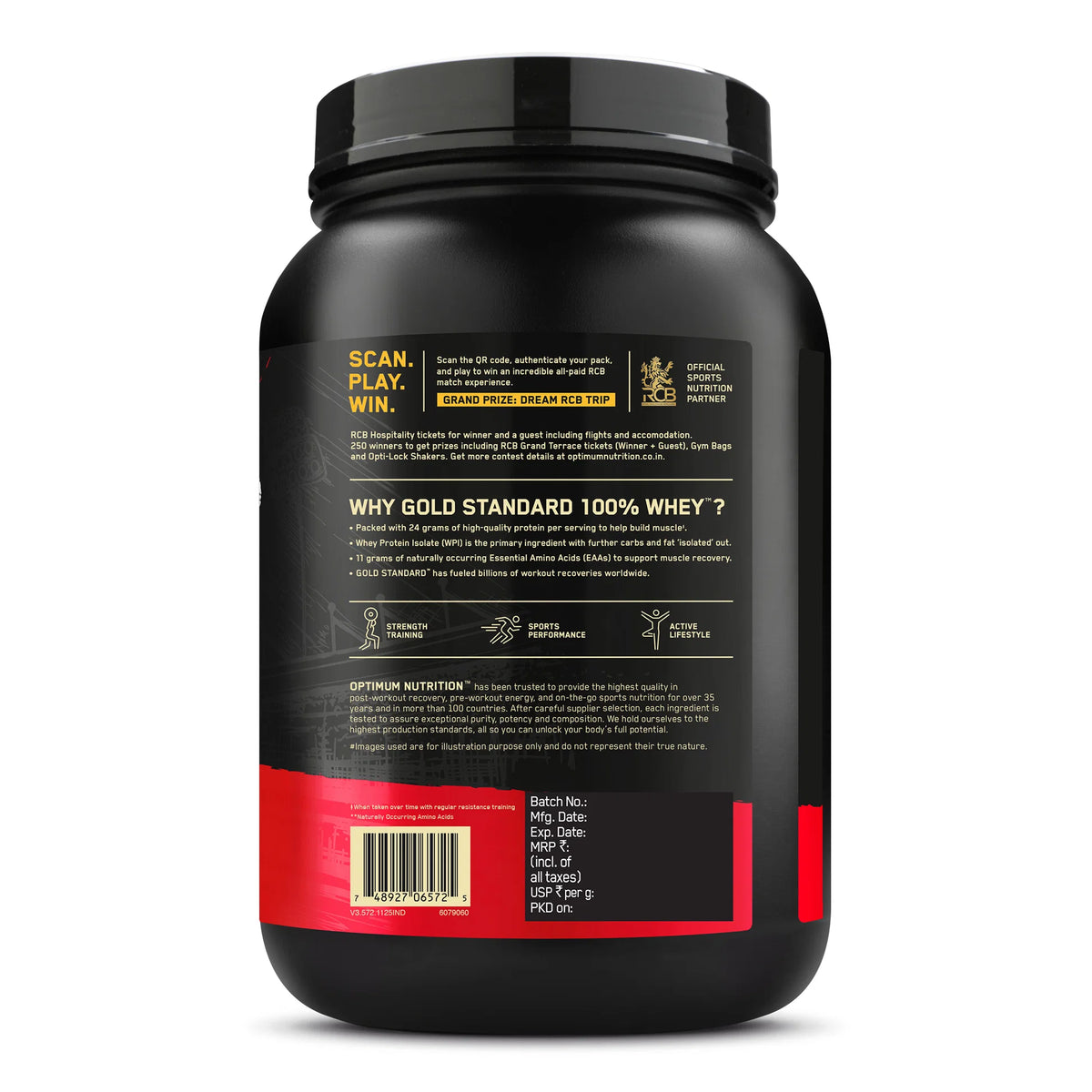 Optimum Nutrition Gold Standard 100% Whey — RCB Play Bold Edition — image 7